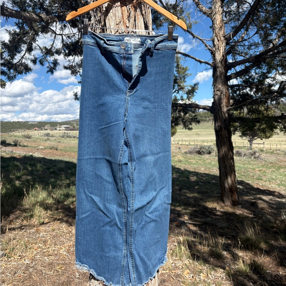 Zara Blue Denim Flare Skirt-Style Jeans